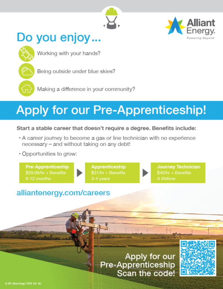 Flyer for Aliant Energy Pre-apprenticeship Opportunities