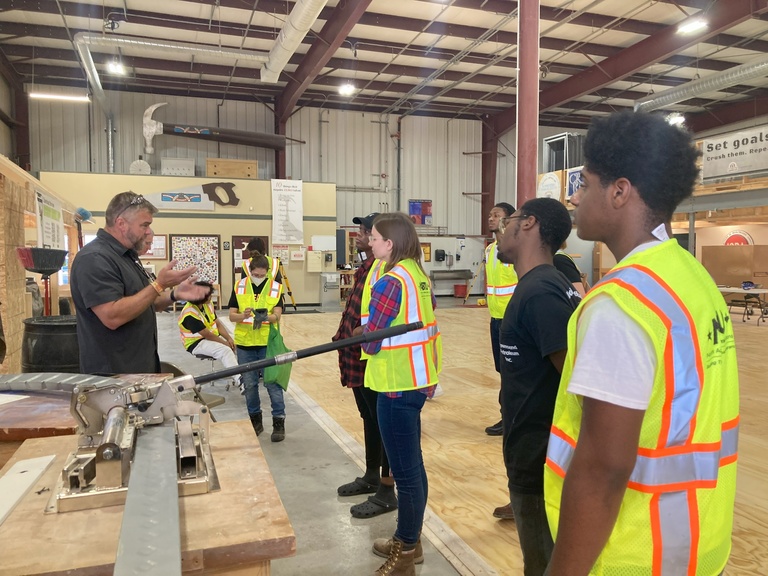 Pre-apprentices at carpenters training center